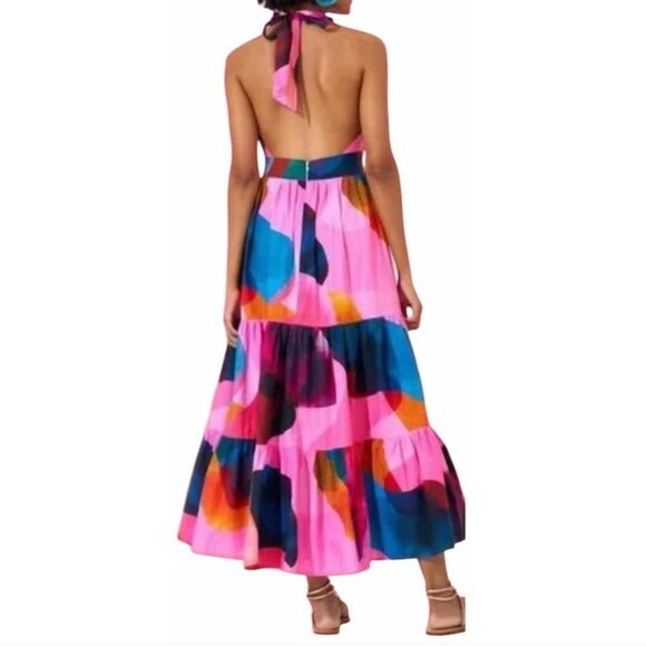 OLIPHANT Cross Front Maxi Dress In Basel Pink In Multi M - Picture 2 of 5